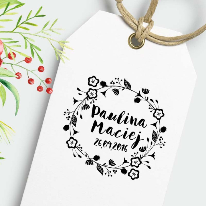 Wianek z kwiatów – stempel ślubny, okrągły